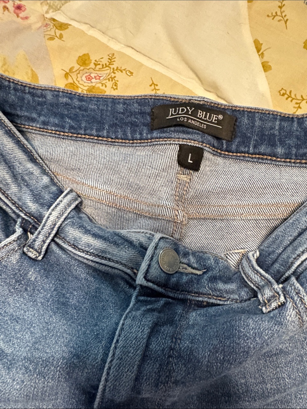 Judy Blue Distressed Medium Blue Denim Shorts - Picture 2 of 5